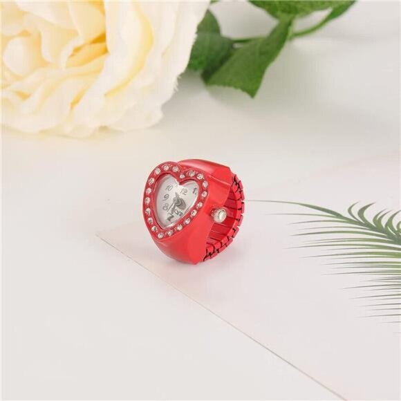 Romantic Red Heart Watch Ring – Crystal-Accented Timepiece Jewelry - Picture 5 of 6